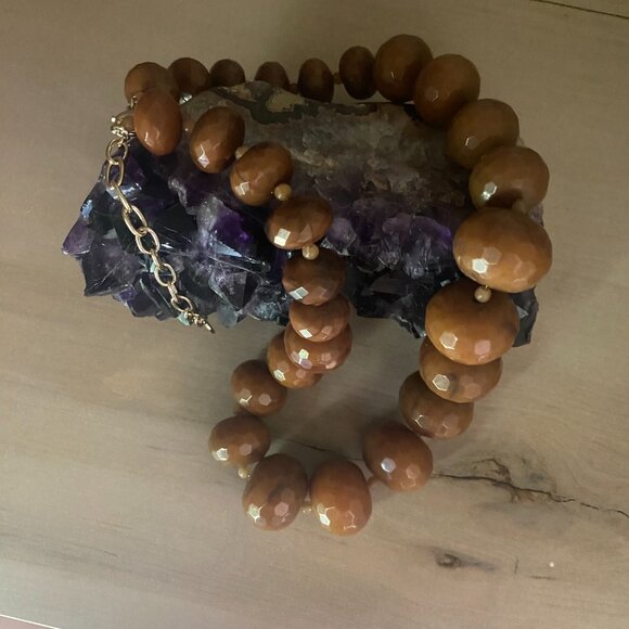 RJ Graziano Brown Faceted Resin Beaded Necklace NWOT - Picture 4 of 7
